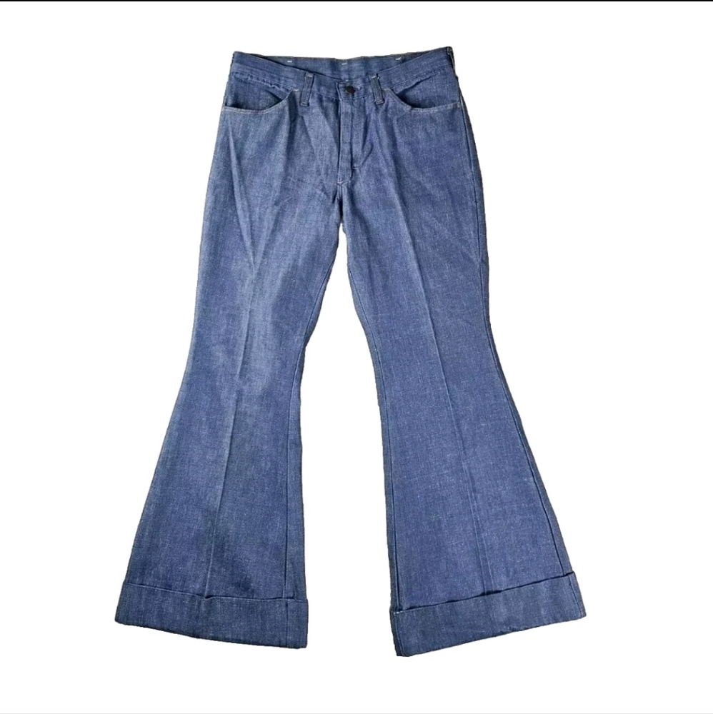 Vtg 1970's JC PENNEY RANCHCRAFT Mid Blue Flared Cuff Jeans Mens Sz32 Bellbottoms